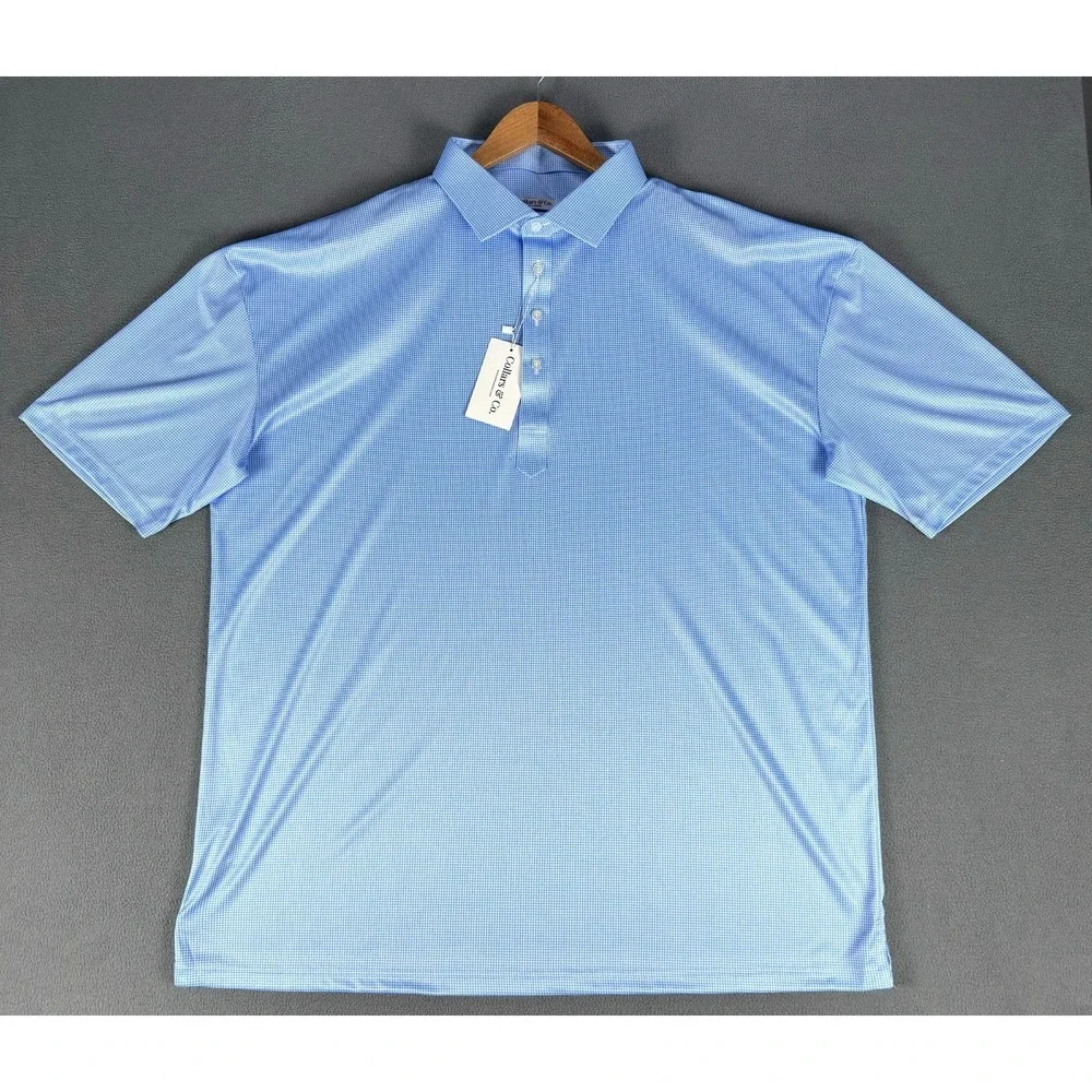 Collars Co Polo Shirt Mens 3XL Blue Micro Houndstooth Performance Office New - Picture 2 of 7